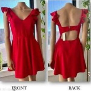 FRANCESCA MILA Ruffled Sleeve Red Dress by Mi Ami